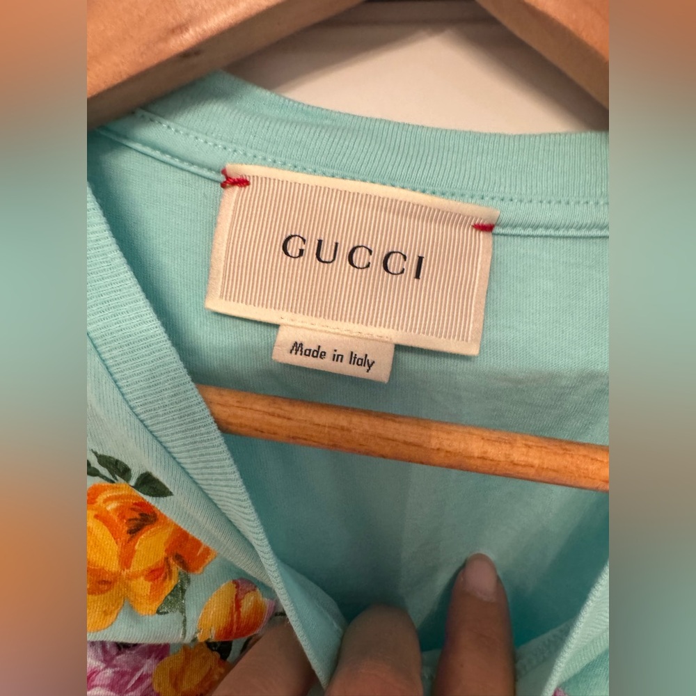 Gucci Light Blue Kids Tee with Orange Floral Design